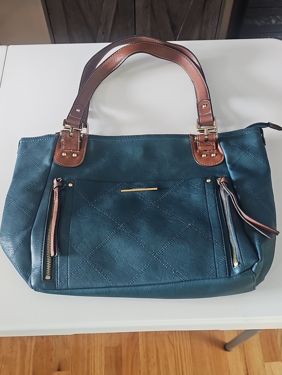 Rosetti Handbags - Rosetti Teal Quilted Shoulder Bag with Brown Handles